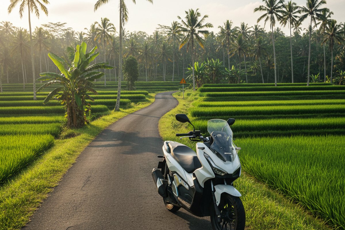 Motorbike rental in Bali - scooter on a tropical road